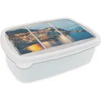 MuchoWow Broodtrommel Wit - Lunchbox - Brooddoos - Doorkijk - Zee - Italië - 18x12x6 cm - Volwassenen