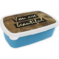 MuchoWow Broodtrommel Blauw - Lunchbox - Brooddoos - Quote - Beauty - Bruin - Goud - 18x12x6 cm - Kinderen - Jongen
