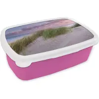 MuchoWow Broodtrommel Roze - Lunchbox - Brooddoos - Strand - Duin - Lucht - 18x12x6 cm - Kinderen - Meisje