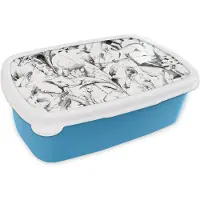 MuchoWow Broodtrommel Blauw - Lunchbox - Brooddoos - Waterverf - Dieren - Planten - Jungle - Jongens - Meisjes - Kinderen - 18x12x6 cm - Kinderen - Jongen