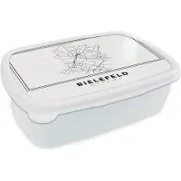 MuchoWow Broodtrommel Wit - Lunchbox - Brooddoos - Stadskaart – Plattegrond – Duitsland – Zwart Wit – Bielefeld – Kaart - 18x12x6 cm - Volwassenen