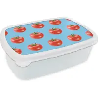 MuchoWow Broodtrommel Wit - Lunchbox - Brooddoos - Tomaten - Groenten - Blauw - 18x12x6 cm - Volwassenen