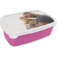 MuchoWow Broodtrommel Roze - Lunchbox - Brooddoos - Vader met kind in de ochtend - 18x12x6 cm - Kinderen - Meisje
