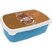 MuchoWow Broodtrommel Blauw - Lunchbox - Brooddoos - Chocolade - Retro - Verpakking - 18x12x6 cm - Kinderen - Jongen