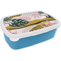 MuchoWow Broodtrommel Blauw - Lunchbox - Brooddoos - Tijger - Planten - Jungle - Patroon - 18x12x6 cm - Kinderen - Jongen