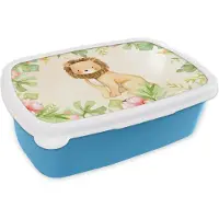 MuchoWow Broodtrommel Blauw - Lunchbox - Brooddoos - Leeuw - Jungle - Aquarelverf - 18x12x6 cm - Kinderen - Jongen