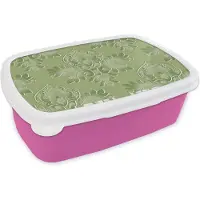 MuchoWow Broodtrommel Roze - Lunchbox - Brooddoos - Psychedelisch - Bladeren - Groen - Vintage - Design - 18x12x6 cm - Kinderen - Meisje