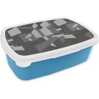 MuchoWow Broodtrommel Blauw - Lunchbox - Brooddoos - 3D - Patronen - Zwart Wit - 18x12x6 cm - Kinderen - Jongen