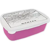 MuchoWow Broodtrommel Roze - Lunchbox - Brooddoos - Stadskaart - Plattegrond - Nantes - Kaart - Frankrijk - Zwart wit - 18x12x6 cm - Kinderen - Meisje