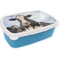 MuchoWow Broodtrommel Blauw - Lunchbox - Brooddoos - Koe - Tong - Lippen - 18x12x6 cm - Kinderen - Jongen