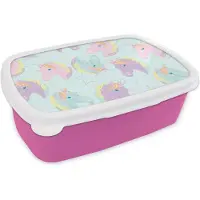 MuchoWow Broodtrommel Roze - Lunchbox - Brooddoos - Unicorn - Sterren - Patronen - 18x12x6 cm - Kinderen - Meisje