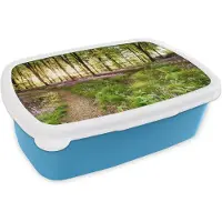 MuchoWow Broodtrommel Blauw - Lunchbox - Brooddoos - Bloemen - Lente - Vogels - 18x12x6 cm - Kinderen - Jongen