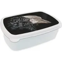MuchoWow Broodtrommel Wit - Lunchbox - Brooddoos - Vogel - Snavel - Veren - 18x12x6 cm - Volwassenen