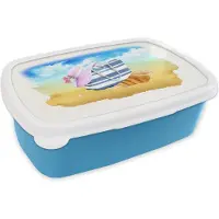 MuchoWow Broodtrommel Blauw - Lunchbox - Brooddoos - Tas - Hoed - Schelp - Strand - 18x12x6 cm - Kinderen - Jongen