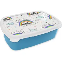 MuchoWow Broodtrommel Blauw - Lunchbox - Brooddoos - Regenboog - Wolken - Patroon - 18x12x6 cm - Kinderen - Jongen