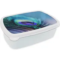 MuchoWow Broodtrommel Wit - Lunchbox - Brooddoos - Pauw - Veren - Vogel - 18x12x6 cm - Volwassenen
