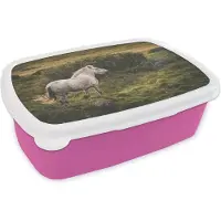 MuchoWow Broodtrommel Roze - Lunchbox - Brooddoos - Paard - Wit - IJsland - 18x12x6 cm - Kinderen - Meisje