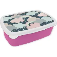 MuchoWow Broodtrommel Roze - Lunchbox - Brooddoos - Regenboog - Wolk - Regen - Kinderen - Patronen - 18x12x6 cm - Kinderen - Meisje