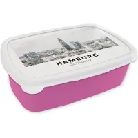 MuchoWow Broodtrommel Roze - Lunchbox - Brooddoos - Duitsland - Hamburg - Huizen - 18x12x6 cm - Kinderen - Meisje