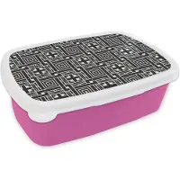 MuchoWow Broodtrommel Roze - Lunchbox - Brooddoos - Geometrie - Patroon - Zwart - 18x12x6 cm - Kinderen - Meisje