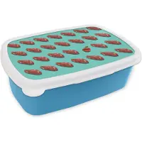 MuchoWow Broodtrommel Blauw - Lunchbox - Brooddoos - Appel tussen het vlees op turquoise achtergrond - 18x12x6 cm - Kinderen - Jongen