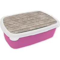 MuchoWow Broodtrommel Roze - Lunchbox - Brooddoos - Brocante - Patronen - Hout - Planken - 18x12x6 cm - Kinderen - Meisje