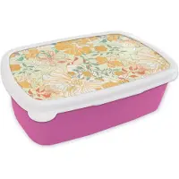 MuchoWow Broodtrommel Roze - Lunchbox - Brooddoos - Bloemen - Patronen - Vlinders - 18x12x6 cm - Kinderen - Meisje