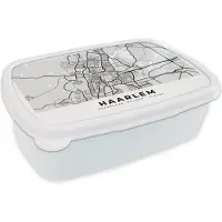 MuchoWow Broodtrommel Wit - Lunchbox - Brooddoos - Kaart - Haarlem - Nederland - 18x12x6 cm - Volwassenen