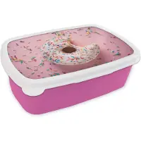 MuchoWow Broodtrommel Roze - Lunchbox - Brooddoos - Close-up witte donut met gekleurde hagel - 18x12x6 cm - Kinderen - Meisje