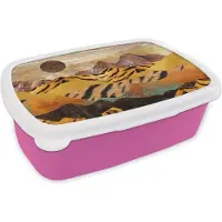 MuchoWow Broodtrommel Roze - Lunchbox - Brooddoos - Marmer - Tijgerprint - Goud - 18x12x6 cm - Kinderen - Meisje