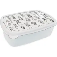 MuchoWow Broodtrommel Wit - Lunchbox - Brooddoos - Cactus - Bloempot - Patronen - 18x12x6 cm - Volwassenen