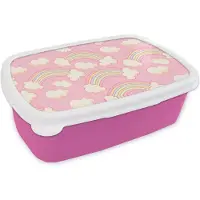 MuchoWow Broodtrommel Roze - Lunchbox - Brooddoos - Regenboog - Wolken - Patronen - 18x12x6 cm - Kinderen - Meisje