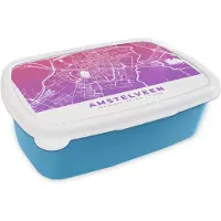 MuchoWow Broodtrommel Blauw - Lunchbox - Brooddoos - Stadskaart - Amstelveen - Nederland - Paars - 18x12x6 cm - Kinderen - Jongen