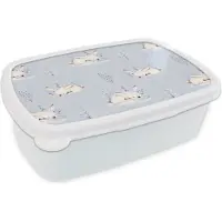 MuchoWow Broodtrommel Wit - Lunchbox - Brooddoos - Winter - Konijn - Patroon - 18x12x6 cm - Volwassenen