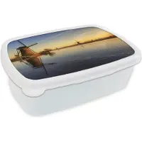 MuchoWow Broodtrommel Wit - Lunchbox - Brooddoos - Molen - Water - Horizon - 18x12x6 cm - Volwassenen