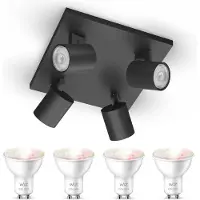 Wiz Runner Opbouwspot (Zwart) - Wit en Gekleurd Licht - Plafondspot met 4 Lichtpunten - GU10 -Te bedienen via WiFi
