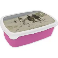 MuchoWow Broodtrommel Roze - Lunchbox - Brooddoos - Morgenrit langs het strand - Schilderij van Anton Mauve - 18x12x6 cm - Kinderen - Meisje