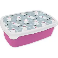 MuchoWow Broodtrommel Roze - Lunchbox - Brooddoos - Schaatsen - IJsbeer - Patronen - 18x12x6 cm - Kinderen - Meisje