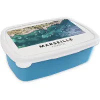 MuchoWow Broodtrommel Blauw - Lunchbox - Brooddoos - Marseille - Frankrijk - Boten - 18x12x6 cm - Kinderen - Jongen