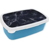 MuchoWow Broodtrommel Blauw - Lunchbox - Brooddoos - Marmer - Patroon - Zwart - Grijs - 18x12x6 cm - Kinderen - Jongen