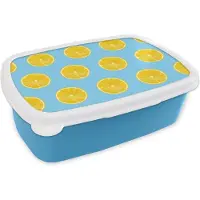 MuchoWow Broodtrommel Blauw - Lunchbox - Brooddoos - Citroen - Kleuren - Patroon - 18x12x6 cm - Kinderen - Jongen