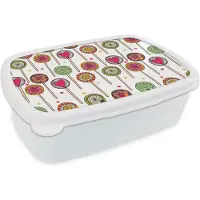 MuchoWow Broodtrommel Wit - Lunchbox - Brooddoos - Patroon - Lolly - Hartjes - Snoep - 18x12x6 cm - Volwassenen