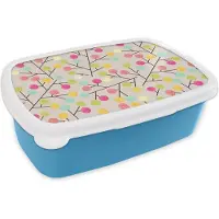 MuchoWow Broodtrommel Blauw - Lunchbox - Brooddoos - Meisje - Lolly snoep - Boom - Patronen - Girl - Roze - Kinderen - Kindje - 18x12x6 cm - Kinderen - Jongen