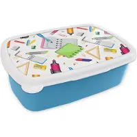 MuchoWow Broodtrommel Blauw - Lunchbox - Brooddoos - Patroon - School - Potlood - 18x12x6 cm - Kinderen - Jongen
