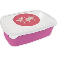 MuchoWow Broodtrommel Roze - Lunchbox - Brooddoos - Wereldkaart - Roze - Cirkel - 18x12x6 cm - Kinderen - Meisje