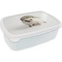 MuchoWow Broodtrommel Wit - Lunchbox - Brooddoos - Egel - Dier - Wit - 18x12x6 cm - Volwassenen