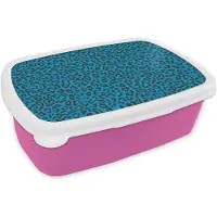 MuchoWow Broodtrommel Roze - Lunchbox - Brooddoos - Panterprint - Blauw - Design - Dieren - 18x12x6 cm - Kinderen - Meisje