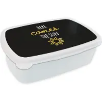 MuchoWow Broodtrommel Wit - Lunchbox - Brooddoos - Here comes the sun - Spreuken - Quotes - 18x12x6 cm - Volwassenen