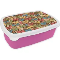 MuchoWow Broodtrommel Roze - Lunchbox - Brooddoos - Patronen - Boek - Kinderen - Jongens - Lezen - Kids - Jongetje - 18x12x6 cm - Kinderen - Meisje