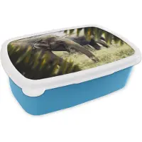 MuchoWow Broodtrommel Blauw - Lunchbox - Brooddoos - Olifant - Natuur - Bladeren - 18x12x6 cm - Kinderen - Jongen
